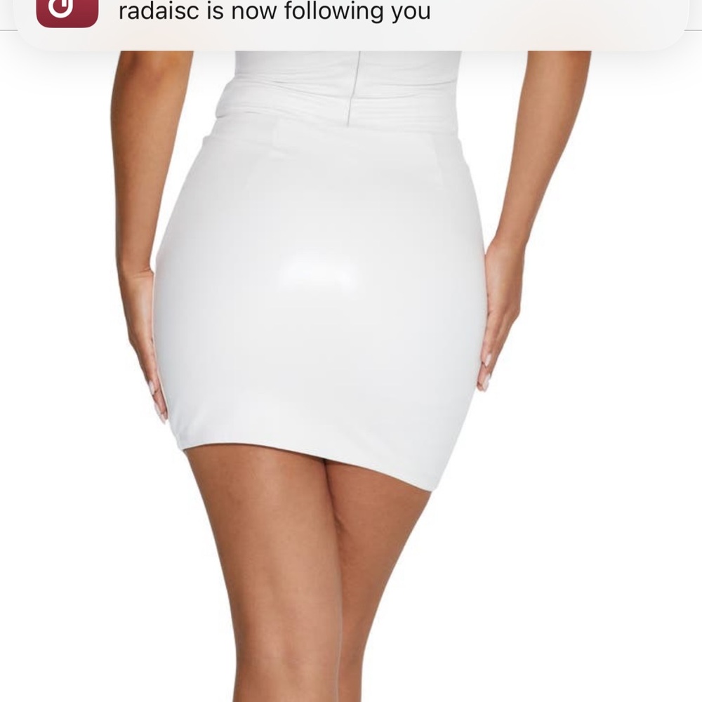 White mini skirt faux leather